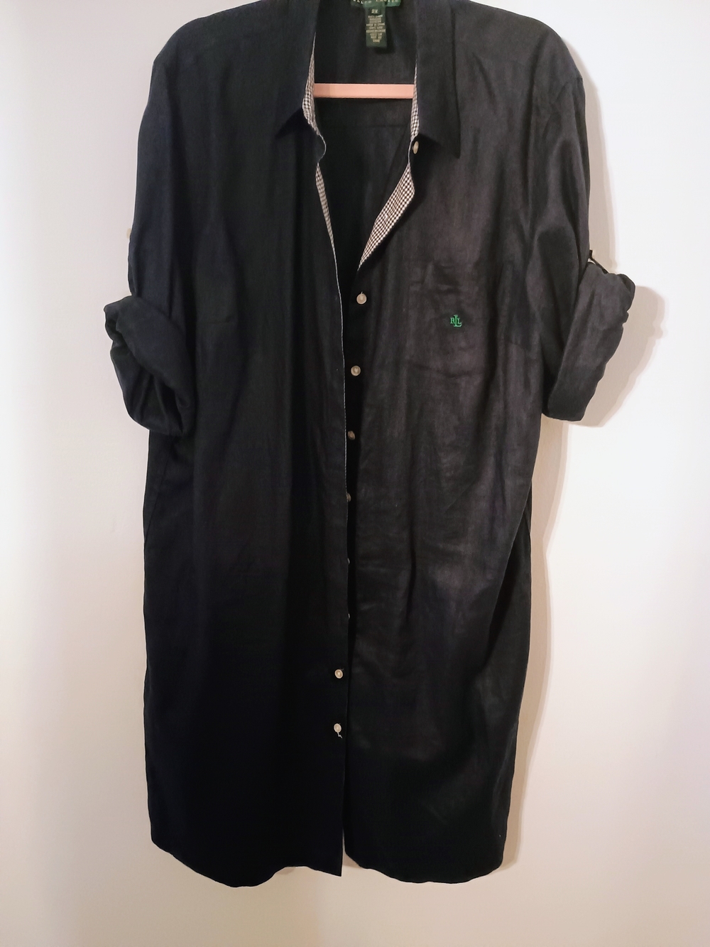 Ralph Lauren Navy Blue Button-Down Linen Shirt Dress Size 2X